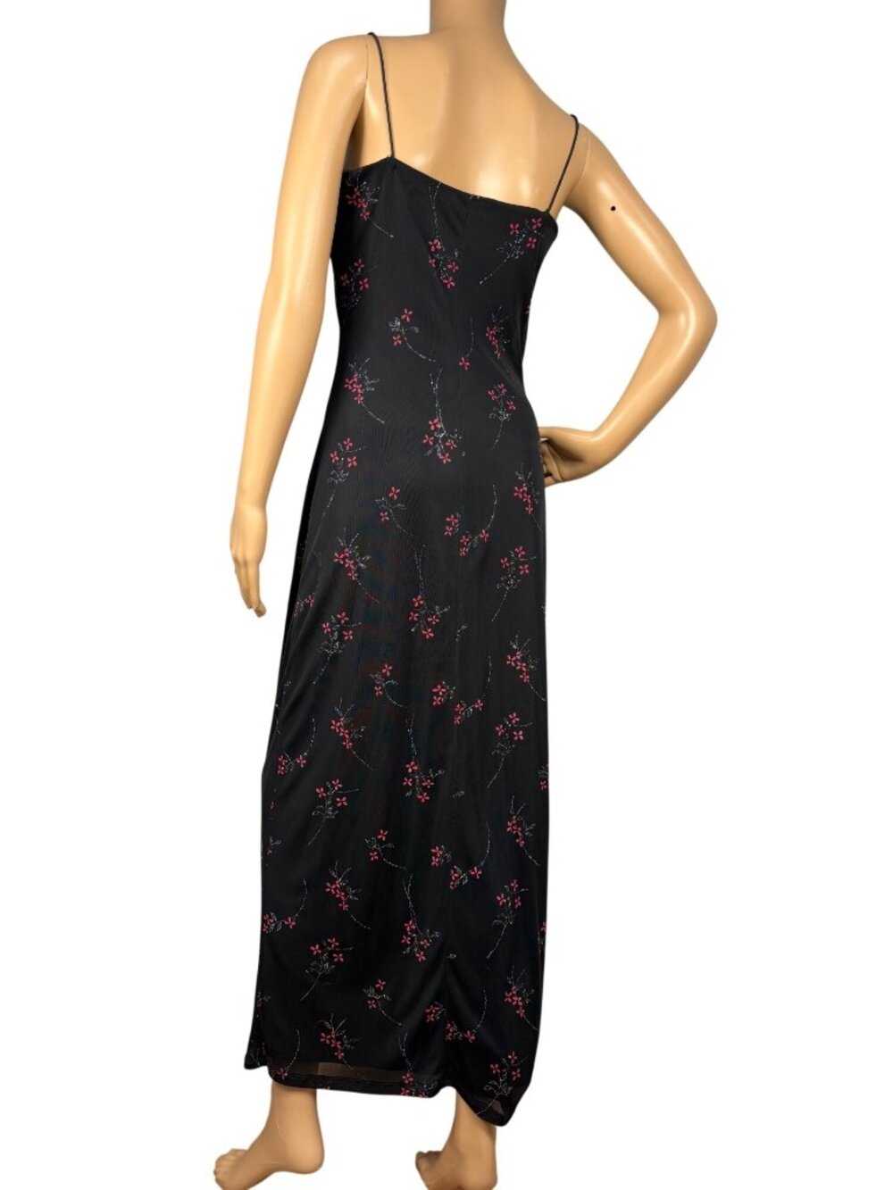 Vintage Y2K Byer Too California Black Floral Slip Dress Womens M Spaghetti Strap - Picture 4 of 8